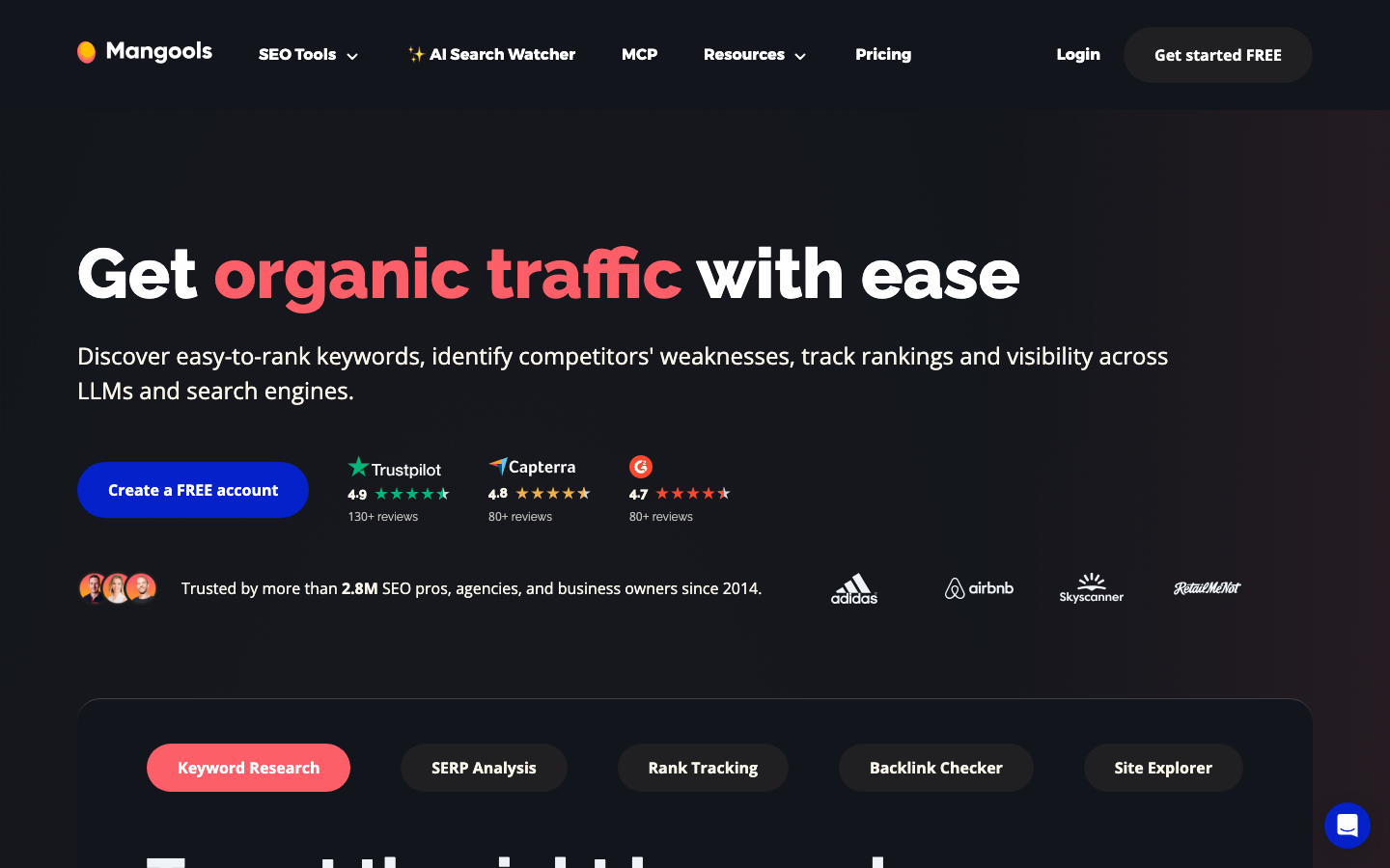 Mangools homepage screenshot