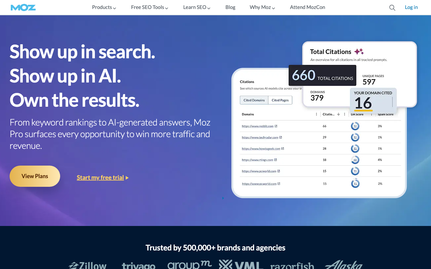 Moz Pro homepage screenshot