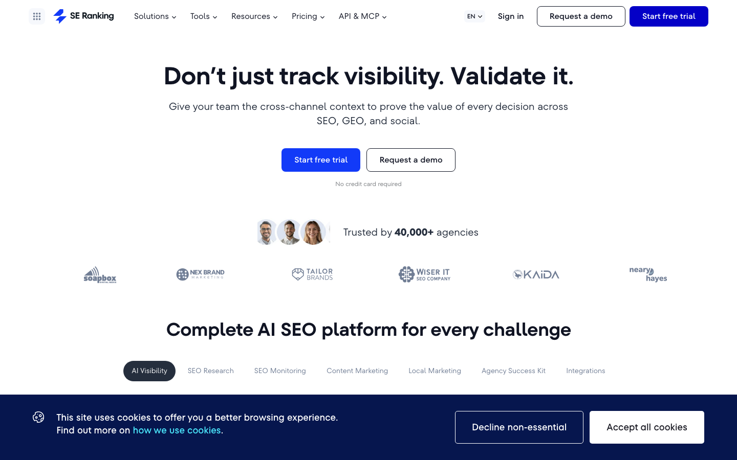 SE Ranking homepage screenshot